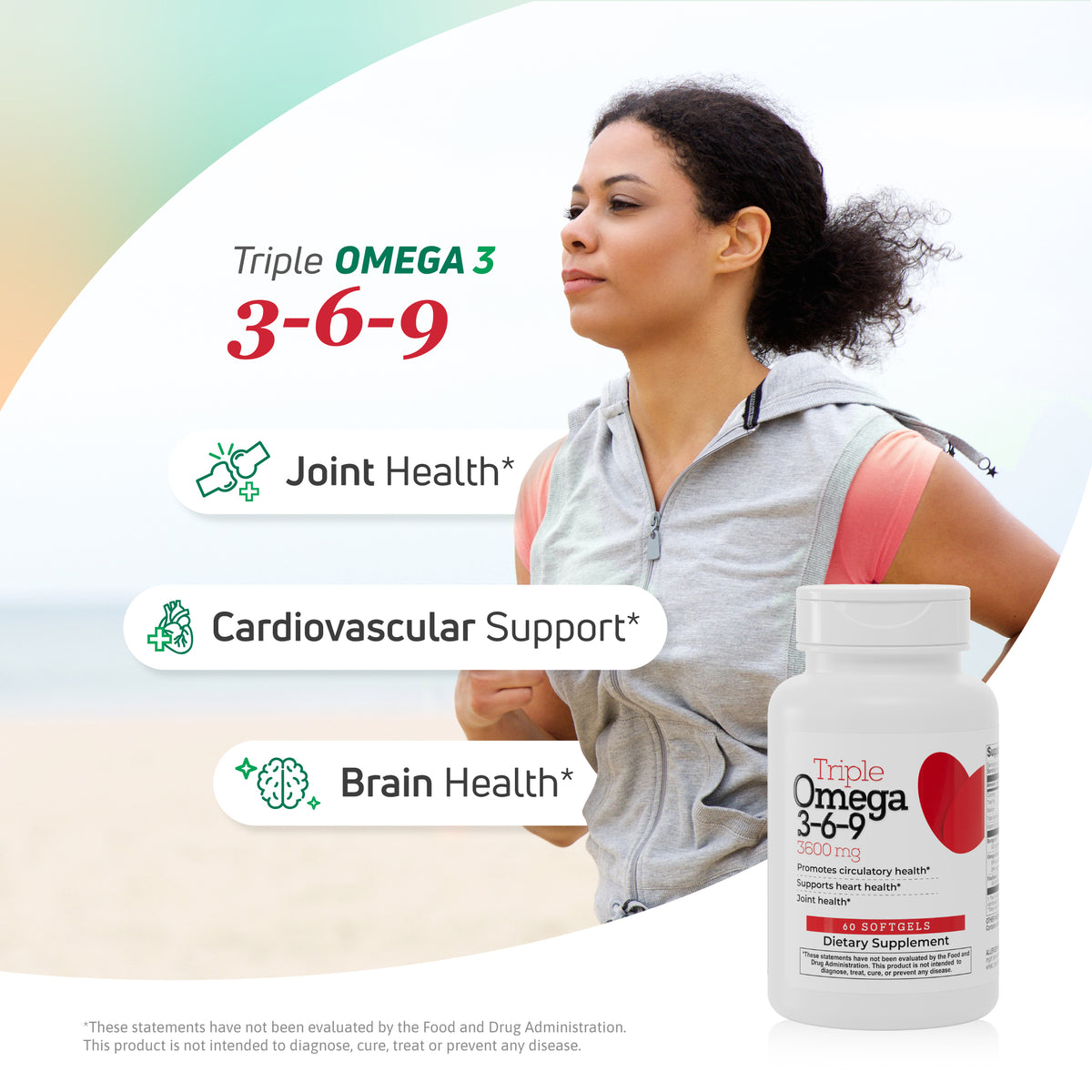 Triple Omega 3-6-9 with Fish Oil, Borage Oil & Flaxseed Oil – 60 Softgels - Benfit