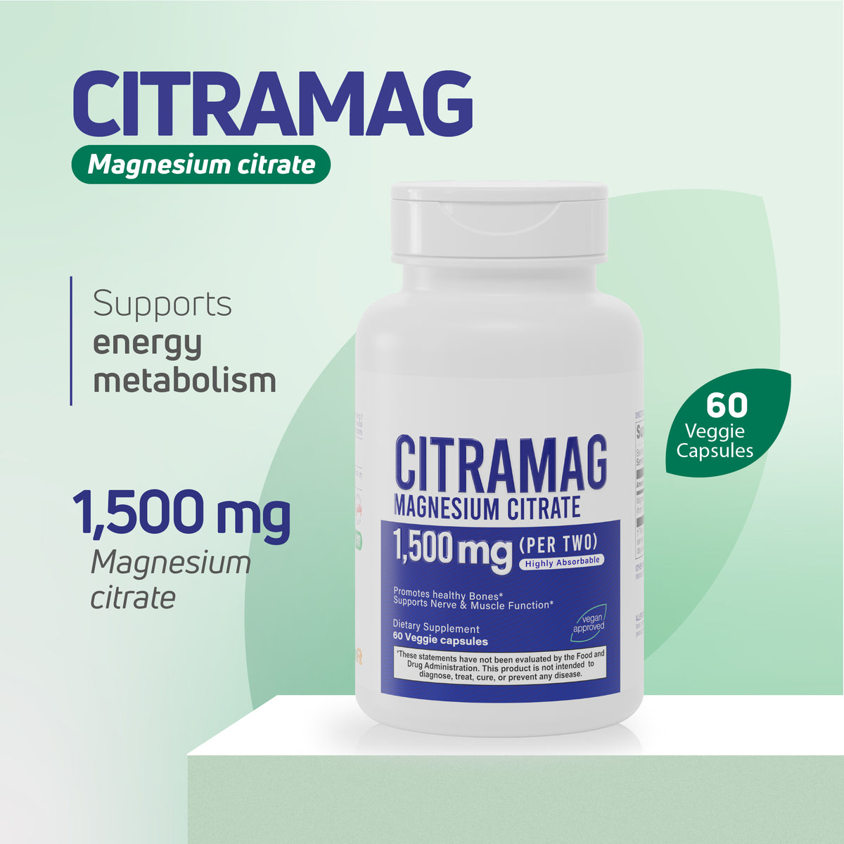 Citramag Magnesium Citrate | 240 mg Magnesium | 60 Veggie Capsules - Benfit