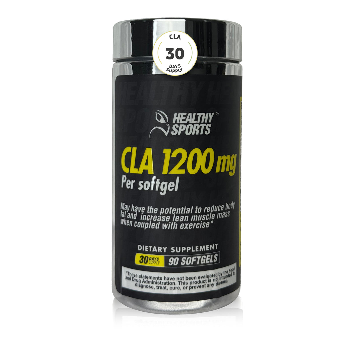 CLA 1200 mg supplement bottle with 90 softgels and 30 day supply
