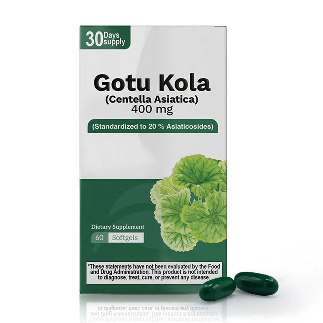 Gotu Kola 400 mg Centella Asiatica 60 softgels supplement box