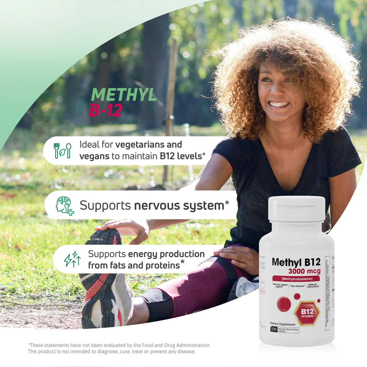 Methyl B12 3000 mcg supplement for nervous system support and energy production