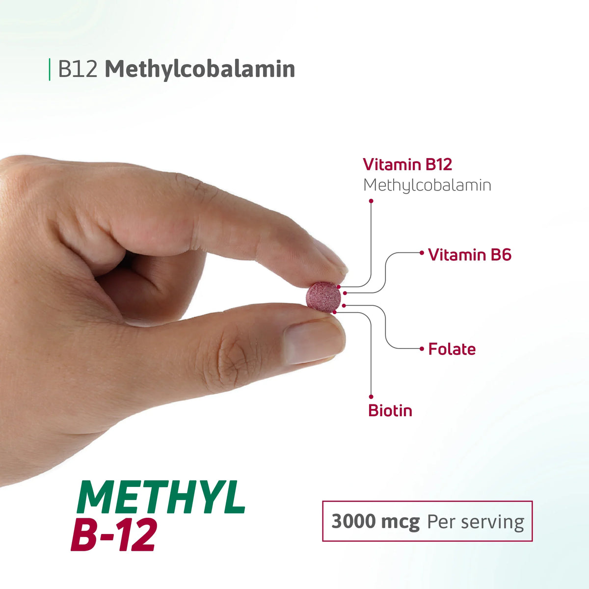 Methyl B12 3000 mcg tablet with vitamin B6, folate and biotin in mouth dissolving format