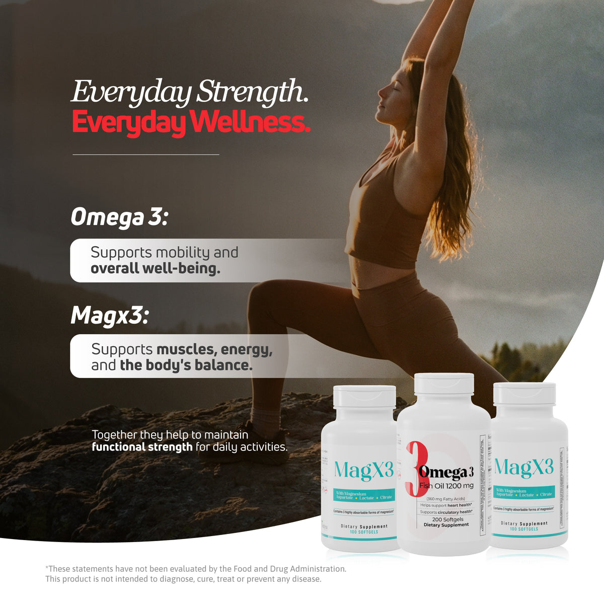 Omega 3 Fish Oil and MagX3 magnesium bundle for everyday strength, mobility, and overall wellness support.