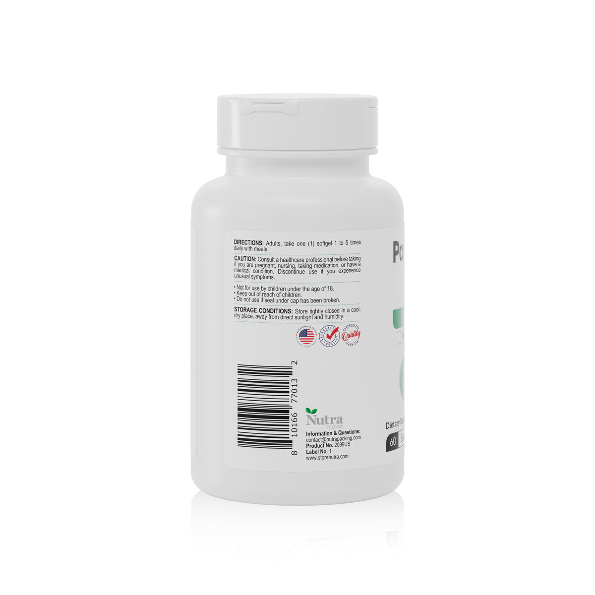 Potassium Citrate 99 mg supplement bottle back label with directions, caution information and barcode