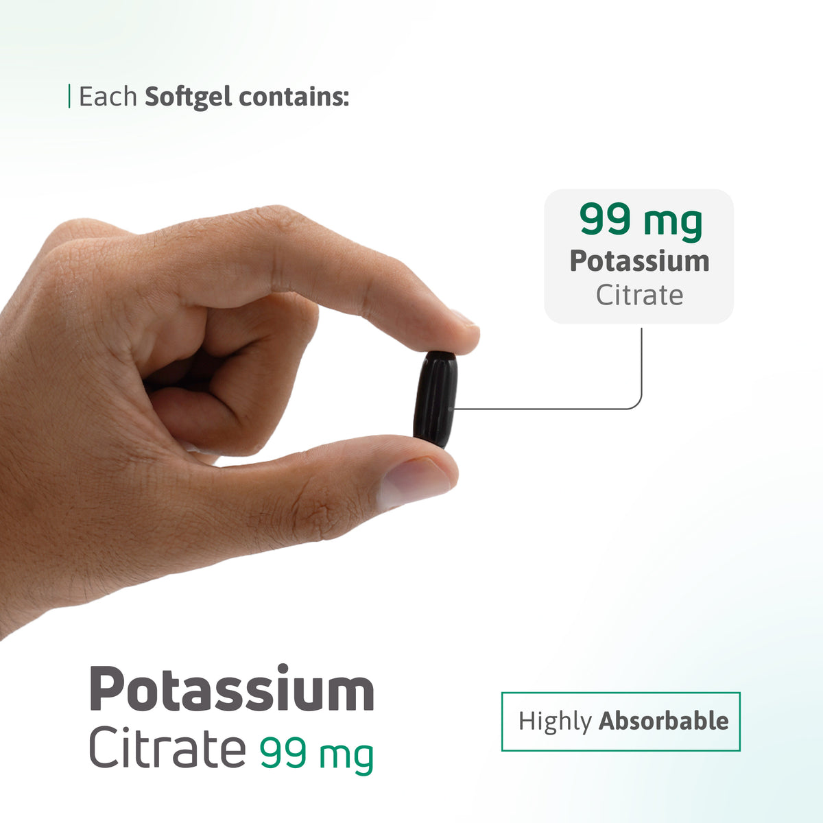 Potassium Citrate 99 mg softgel in highly absorbable mineral supplement format