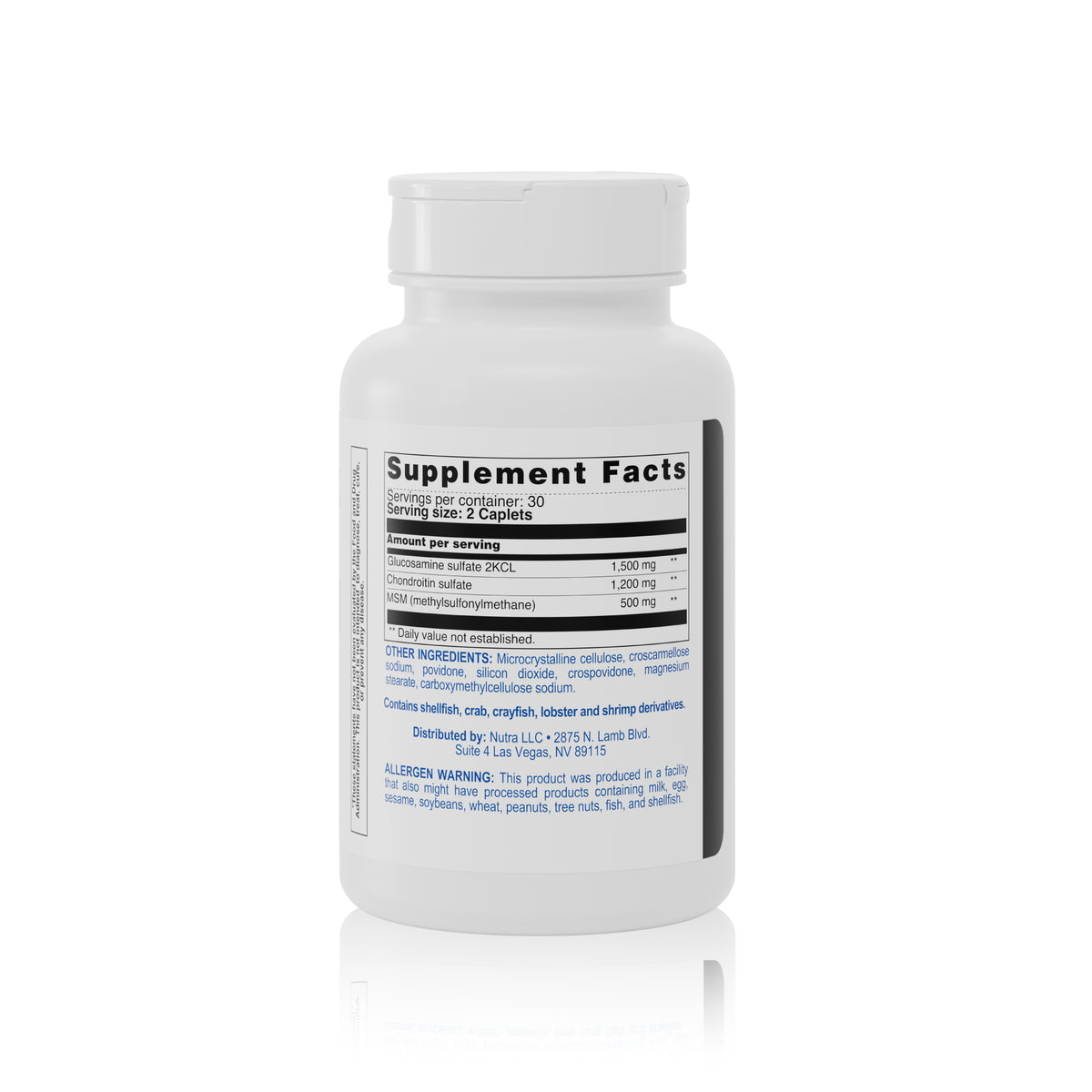 SIMOVE back label showing supplement facts, ingredients, and shellfish allergen information.
