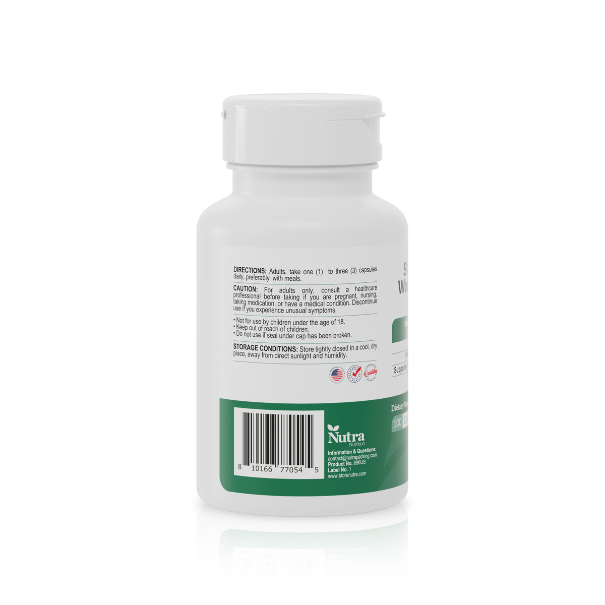 St. John’s Wort Extract supplement bottle back label with directions, caution information and barcode