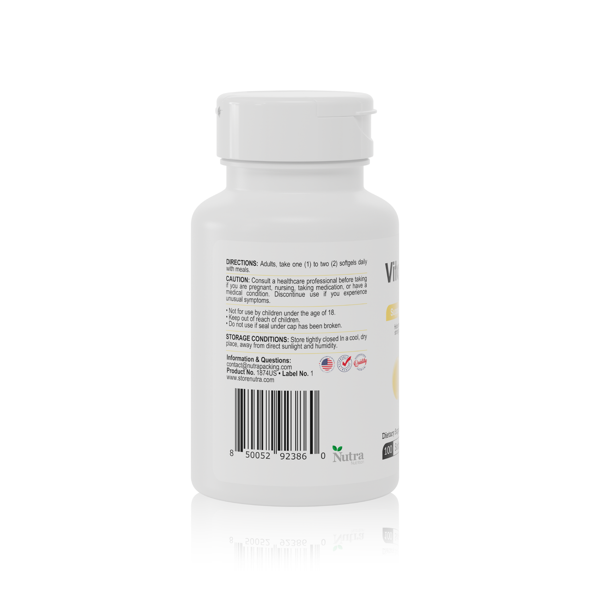 Back label view of Vitamin D3 2000 IU supplement bottle with barcode and directions.