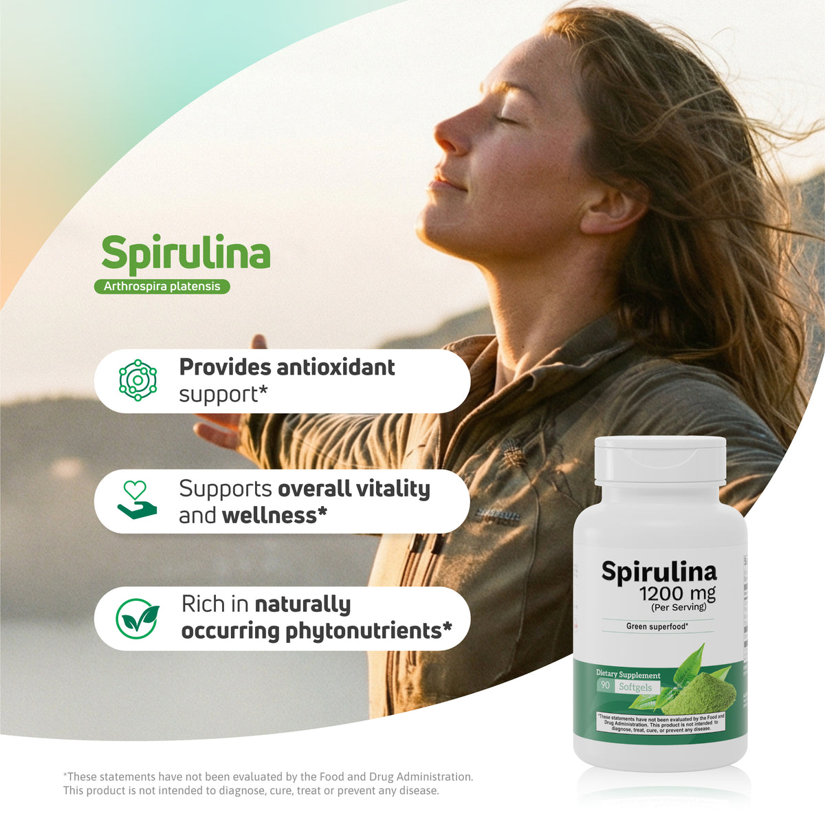 Organic Spirulina Superfood Support – 1200 mg Formula (90 Softgels) - Benfit