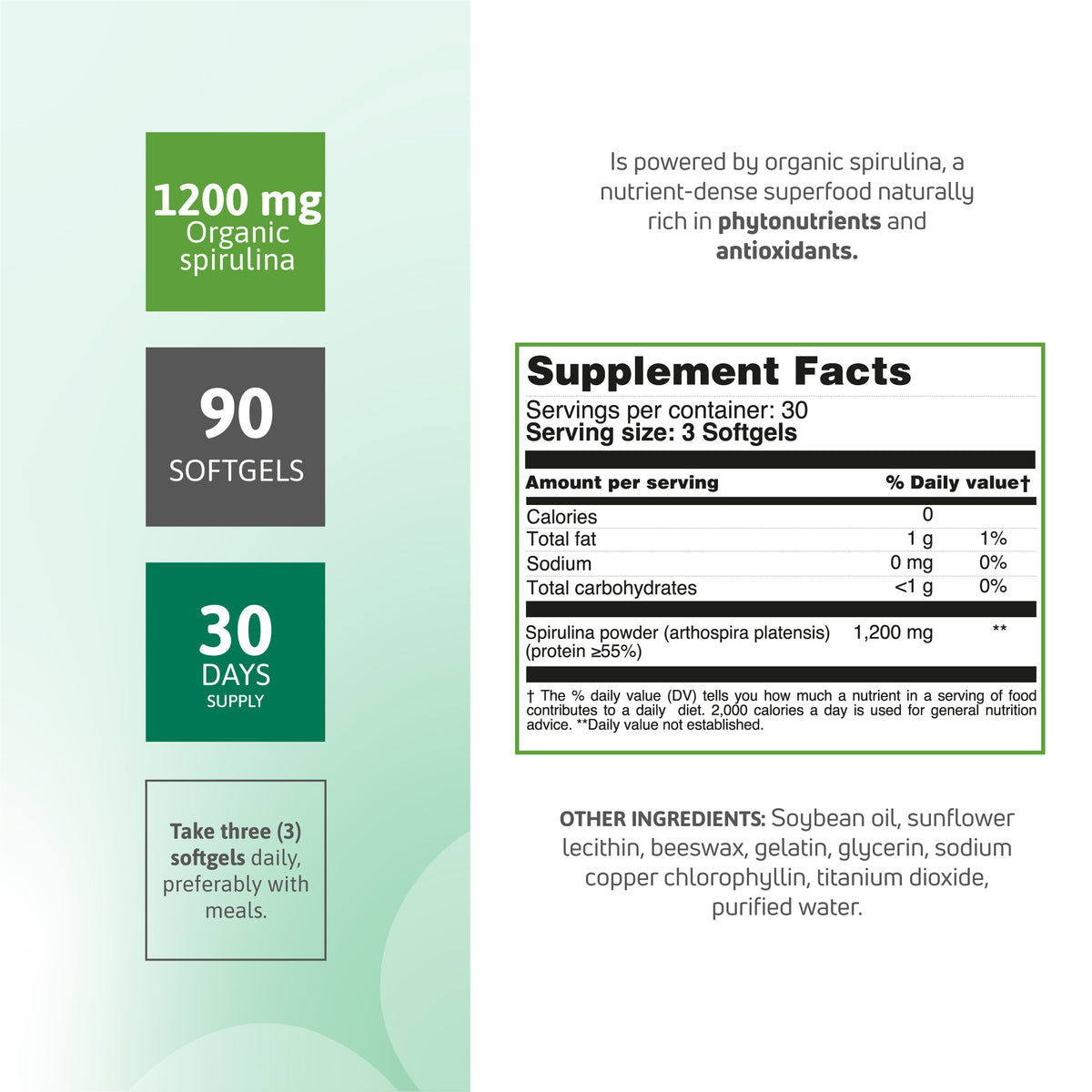 Organic Spirulina Superfood Support – 1200 mg Formula (90 Softgels) - Benfit