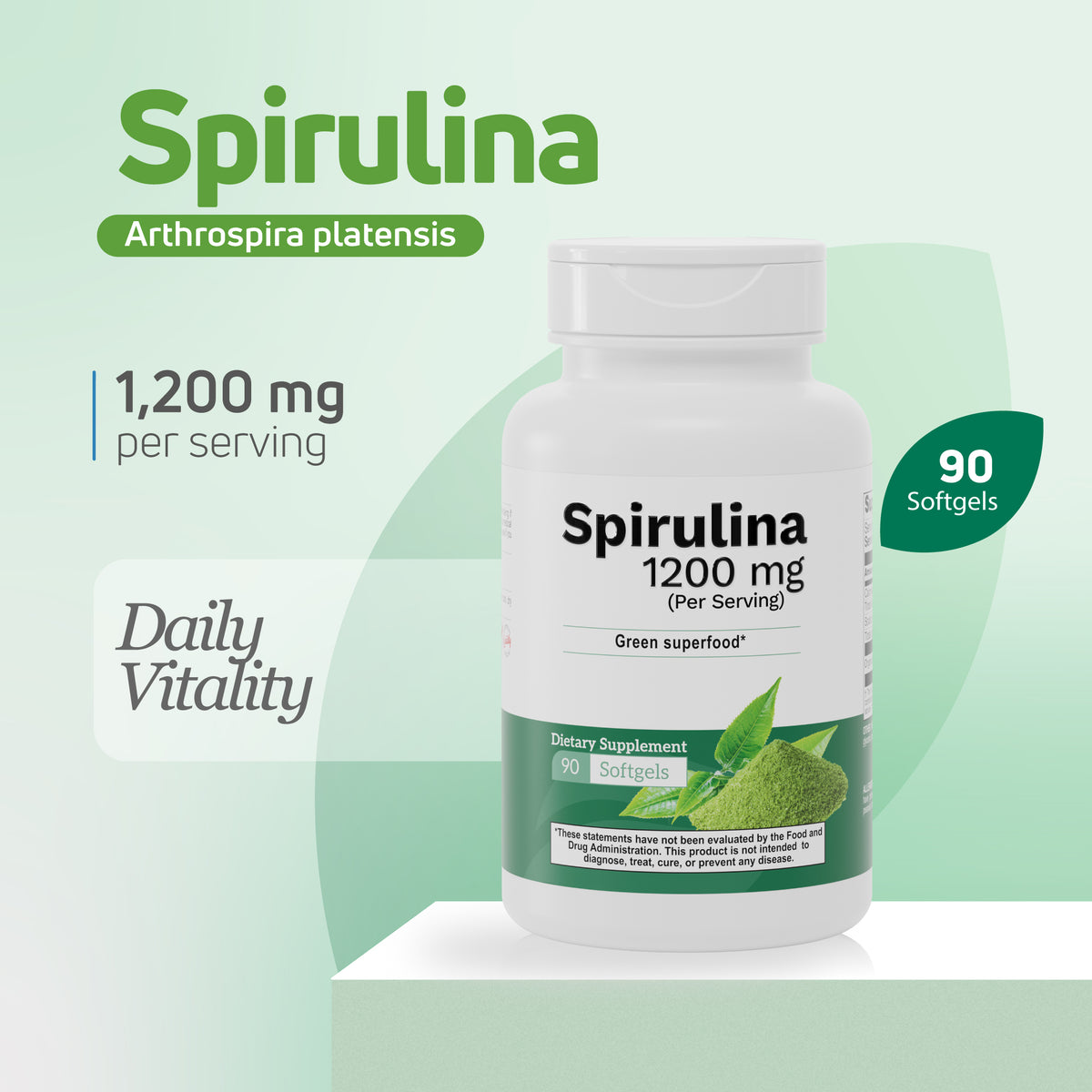 Organic Spirulina Superfood Support – 1200 mg Formula (90 Softgels) - Benfit