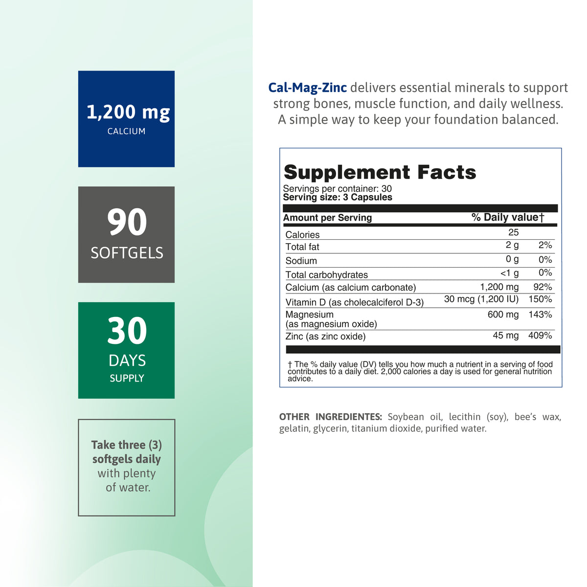 Cal-Mag-Zinc – Calcium, Magnesium & Zinc Mineral Support (90 Softgels) - Benfit