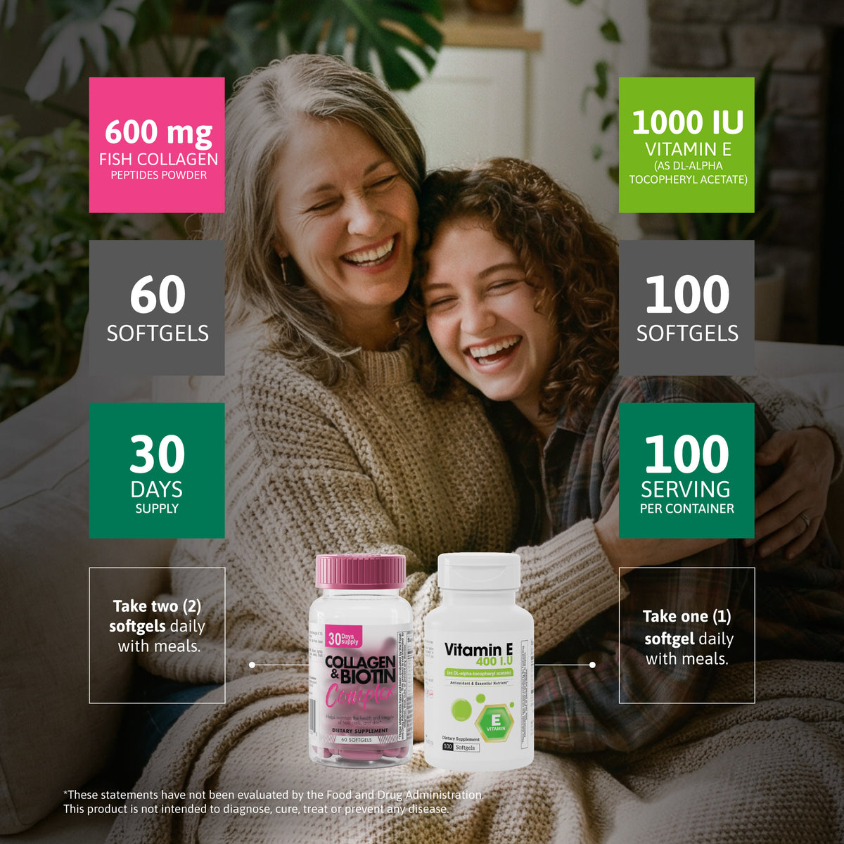 Collagen and biotin, Vitamin E 1000 IU | Combo for women - Benfit