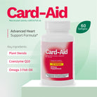 Card-Aid heart support supplement featuring plant sterols, coenzyme Q10, and omega-3 fish oil to support healthy cholesterol levels.