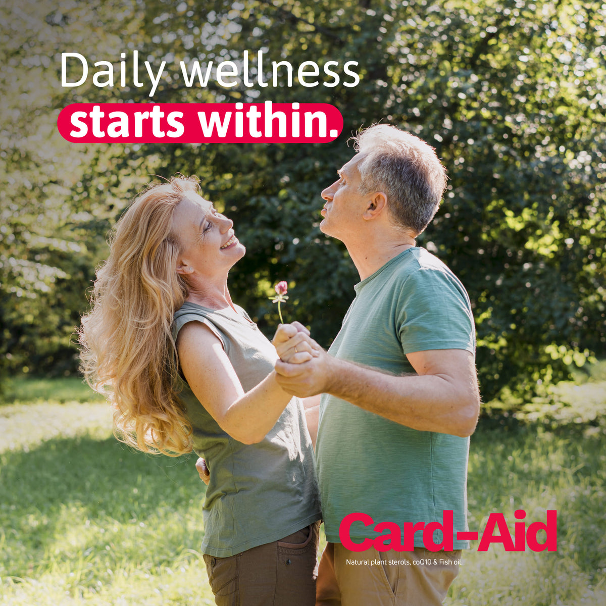 Couple enjoying an active lifestyle with Card-Aid heart wellness supplement to support cardiovascular health and healthy cholesterol levels.