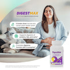 DigestMax digestive enzyme formula supporting the digestion of proteins, fats, carbohydrates, and lactose with a blend of 14 digestive enzymes.