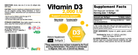 Vitamin D3 2000 IU supplement with 50 mcg cholecalciferol per softgel, 100 softgels, with Supplement Facts, ingredients and directions.