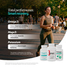 Active wellness supplement pack featuring potassium, magnesium, and omega 3 fish oil for daily nutritional support.