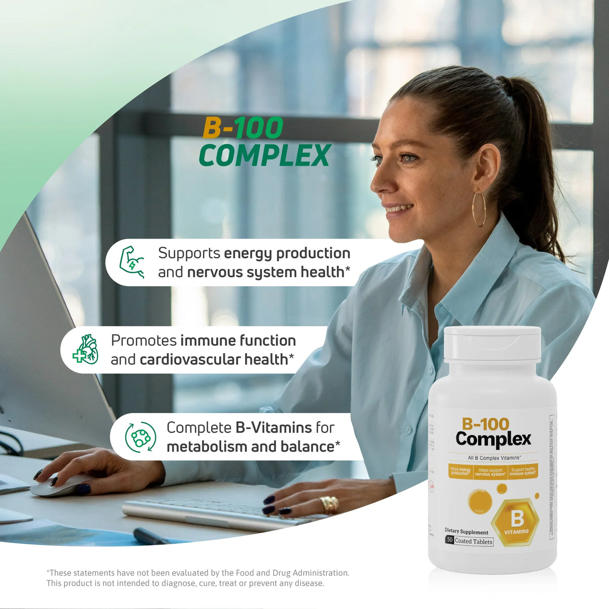B-100 Complex B-vitamin supplement for energy production, nervous system health and metabolism support