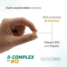B-Complex with B12 coated tablet with essential B vitamins, vitamin B12 and papain enzyme