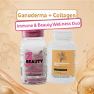 BenFit Immune & Beauty Wellness Duo featuring Ganoderma Plus mushroom complex and 3 Beauty collagen dietary supplements for daily immune and beauty support.