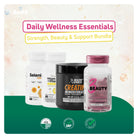 BenFit Strength, Beauty & Support Bundle featuring Creatine Monohydrate, 3 Beauty, Selenium 200 mcg, and Vitamin D3 + K2 dietary supplements for daily wellness support.