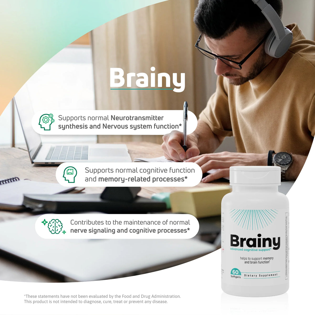 Brainy cognitive support supplement for memory, nervous system function and cognitive processes