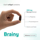 Brainy softgel with Bacopa extract, L-Theanine, phosphatidylserine, vitamins and folate