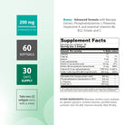 Brainy supplement facts panel with Bacopa extract, phosphatidylserine, L-Theanine, Huperzine A and essential vitamins