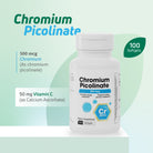 Chromium Picolinate 500 mcg supplement with 50 mg Vitamin C and 100 softgels