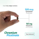 Chromium Picolinate softgel detail showing 500 mcg chromium picolinate and 50 mg Vitamin C