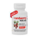Cranberry 500 mg with Vitamin C and E dietary supplement bottle with 60 softgels on a white background.