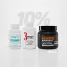 Creatine Monohydrate, MagX3, and Omega 3 Fish Oil bundle with 10 percent discount promotion.