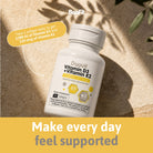 BenFit Duovit Vitamin D3 and K2 supplement displayed in a sunlit setting, providing 2,000 IU of D3 and 110 mcg of K2 per softgel.