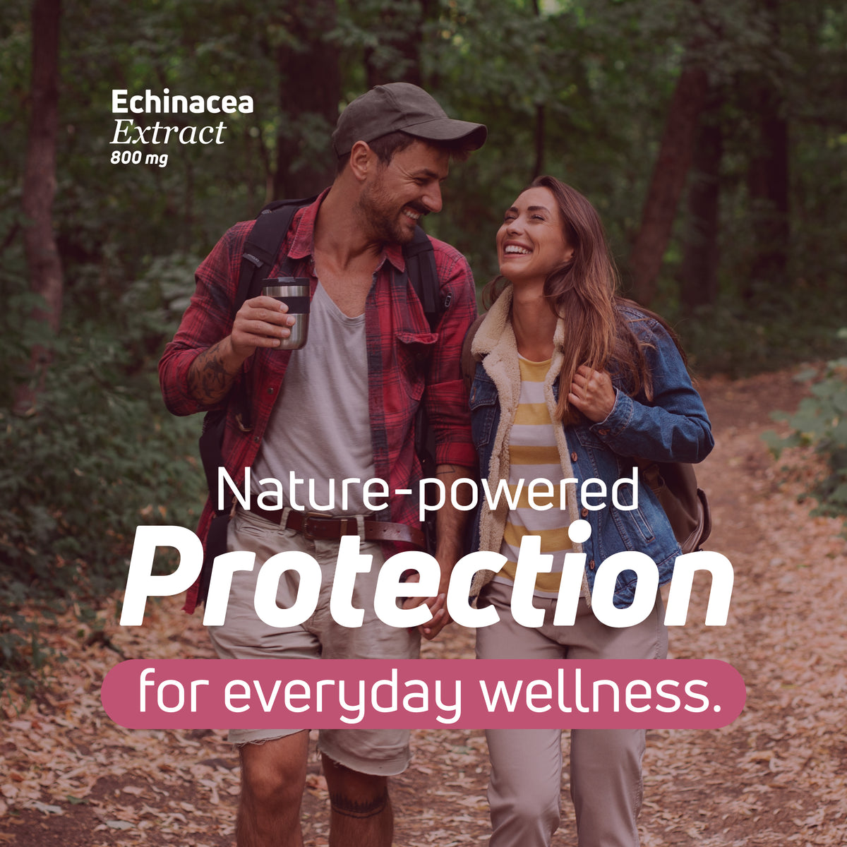 Lifestyle image for Echinacea Extract 800 mg with nature-powered protection message for everyday wellness.