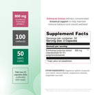 Supplement facts for Echinacea Extract 800 mg with 100 capsules, 50 day supply and 4% polyphenols.