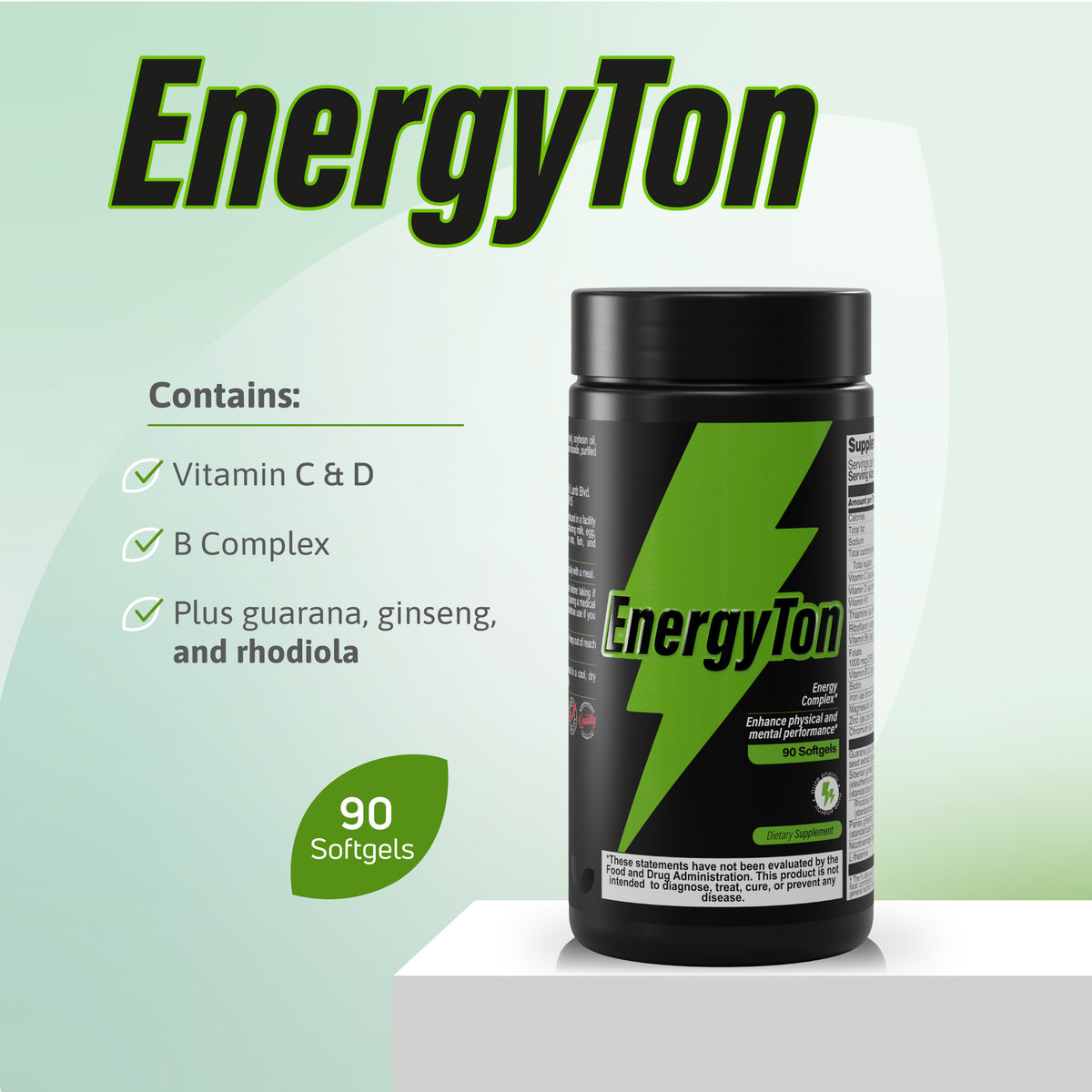 EnergyTon Energy Complex supplement with Vitamin C, Vitamin D, B Complex, guarana, ginseng and rhodiola