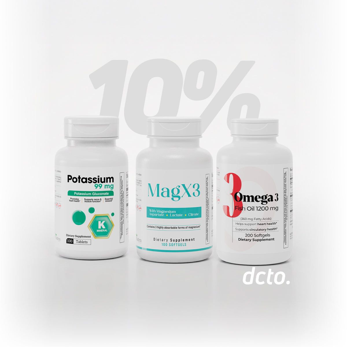 Essential minerals and omega 3 supplement bundle with magnesium, potassium, and fish oil for overall wellness.