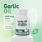 Garlic Oil supplement with 5000 mcg allicin equivalent per softgel and 100 softgels