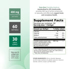 Gotu Kola Centella Asiatica 400 mg supplement facts panel with 60 softgels and 30 day supply