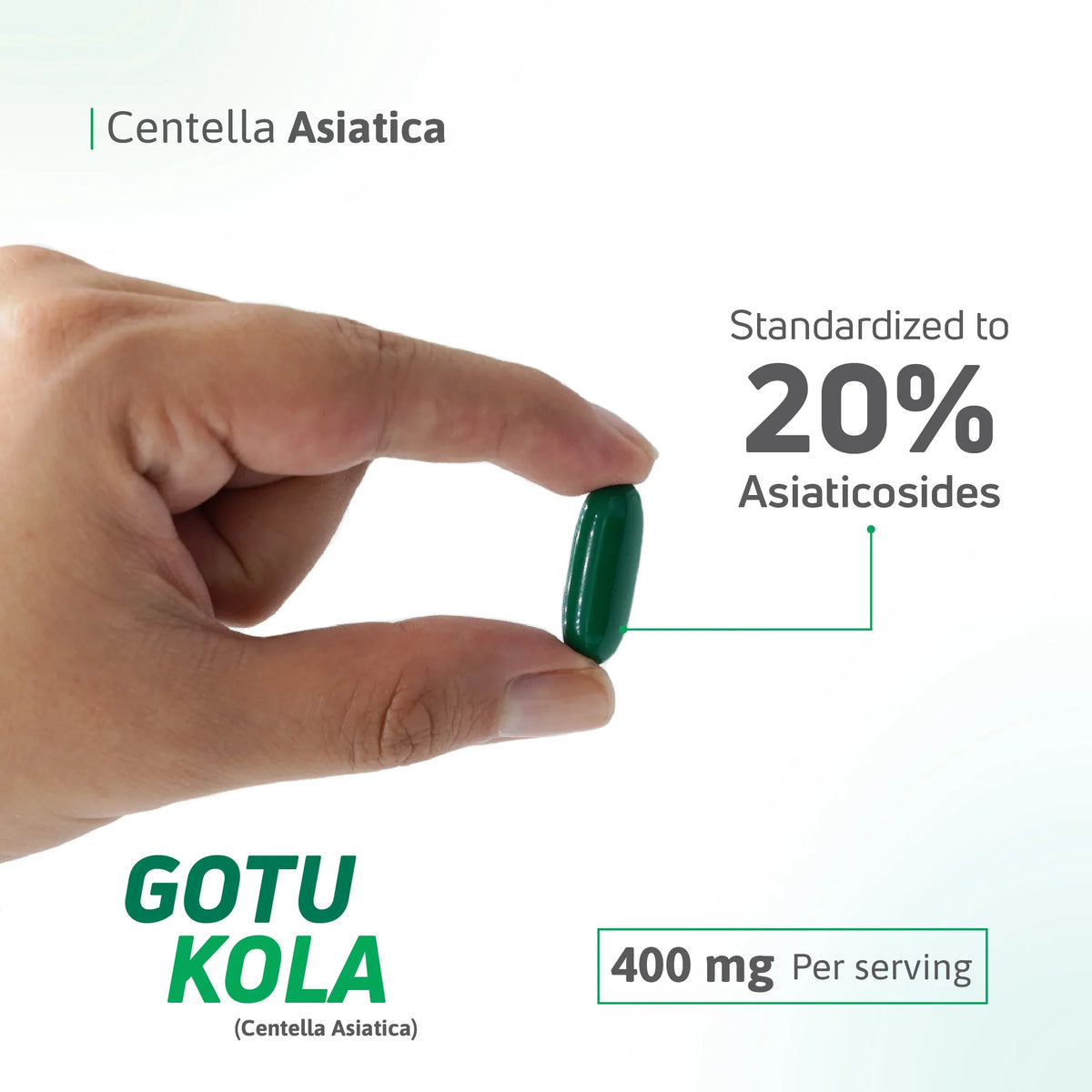 Gotu Kola Centella Asiatica 400 mg softgel standardized to 20% asiaticosides per serving
