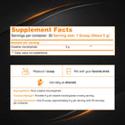 Healthy Sports Creatine Monohydrate supplement facts panel showing 5 grams of creatine monohydrate per serving, serving directions, and ingredient information.