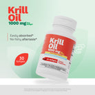 Krill Oil 1000 mg supplement with 30 softgels, easily absorbed and no fishy aftertaste.