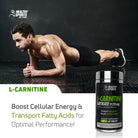 L-Carnitine Tartrate supplement for cellular energy and fatty acid transport with workout lifestyle image