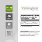 L-Carnitine Tartrate supplement facts panel with 1173 mg per serving and 60 tablets