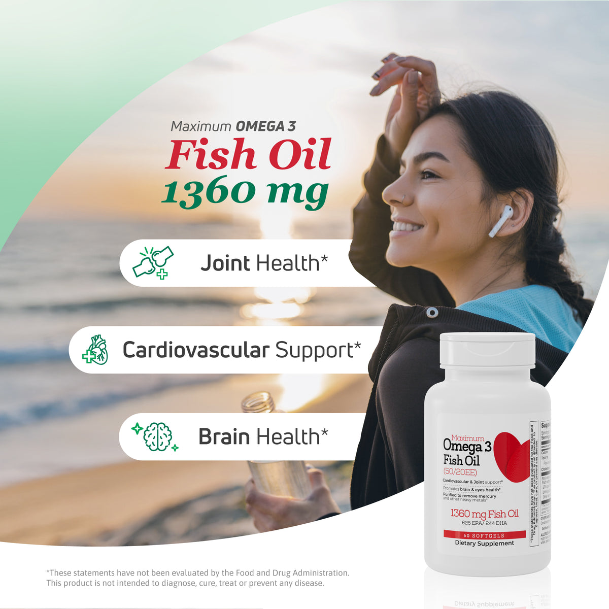 Maximum Omega 3 Fish Oil lifestyle image for joint health, cardiovascular support and brain health