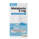 Melatonin 5 mg supplement box with 120 softgels and 120 day supply