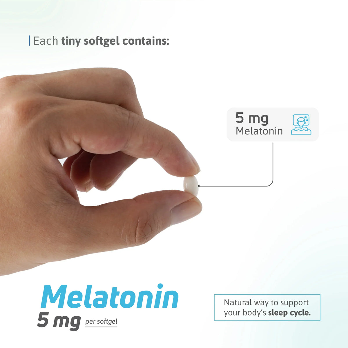 Melatonin 5 mg tiny softgel for sleep cycle support in daily supplement routine