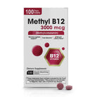 Methyl B12 3000 mcg supplement box with 100 mouth dissolving tablets and 100 day supply