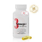 Omega 3 Fish Oil 1200 mg bottle with 100 softgels and 30-day money back guarantee badge.